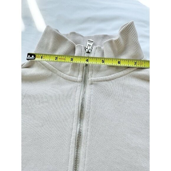 Dynamite Long Sleeve Crop Sweater Ivory Half Zip 100% Cotton & Terry Inside XS - Picture 9 of 11